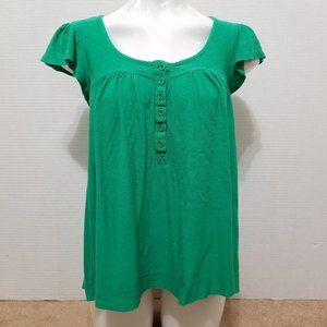 French Connection top Large slub knit swiss dot flutter sleeve babydoll henley